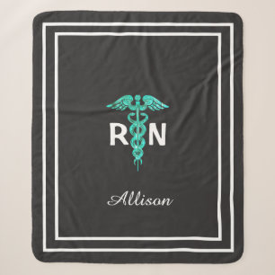 Registered Nurse Medical Caduceus Turquoise Custom Sherpa Blanket