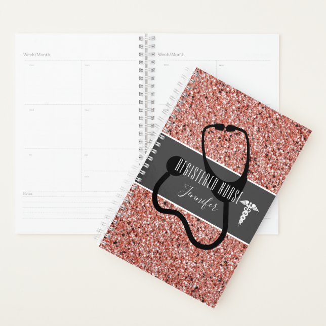 Registered Nurse Medical Pink Glitter Personalized Planner (Display)