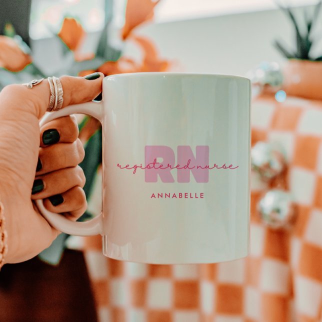 Registered Nurse Minimal Personalized Pink Script Coffee Mug (Creator Uploaded)