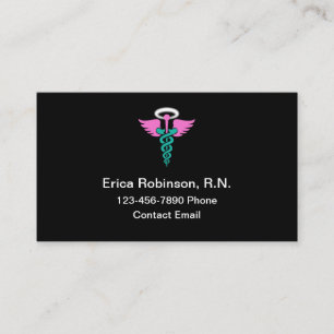 Registered Nurse Pink Caduceus Medical Business Card