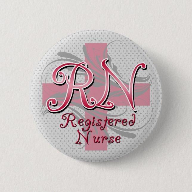 Registered Nurse, Pink Cross Swirls 2 Inch Round Button (Front)
