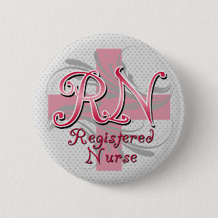 Registered Nurse, Pink Cross Swirls 2 Inch Round Button