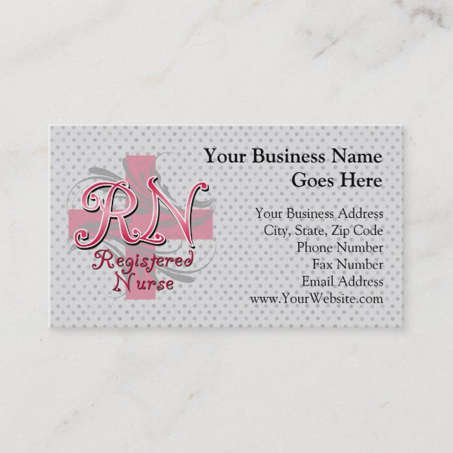 Registered Nurse, Pink Cross Swirls Business Card (Front)