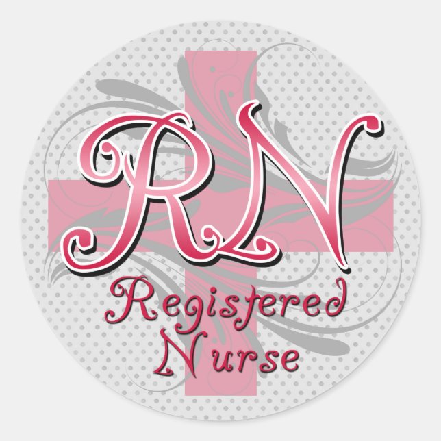 Registered Nurse, Pink Cross Swirls Classic Round Sticker (Front)