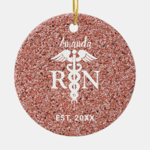 Registered Nurse Pink Rose Gold Glitter Customized Ceramic Ornament