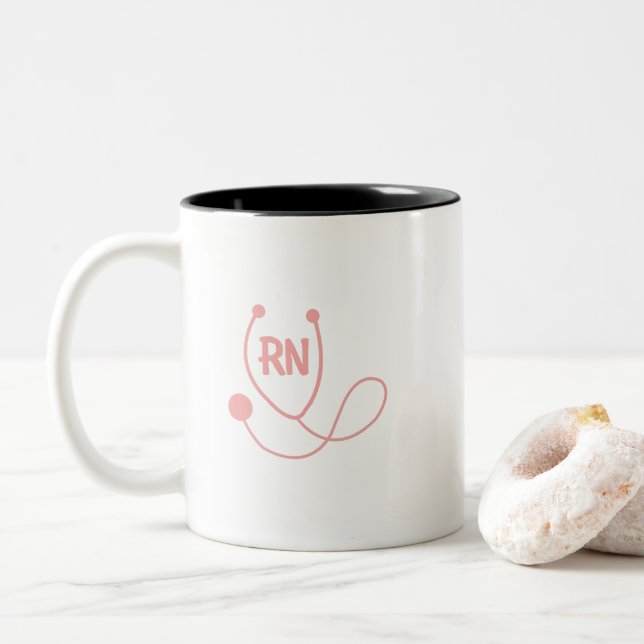 Registered nurse pink stethoscope gift Two-Tone coffee mug (With Donut)