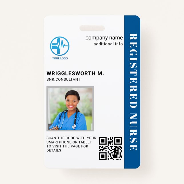 Registered Nurse QR Code Medical Centre Photo ID Badge (Front)