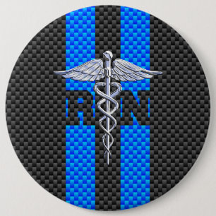 Registered Nurse RN Caduceus Carbon Fibre Decor 6 Inch Round Button