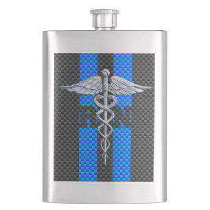 Registered Nurse RN Caduceus Carbon Fibre Print Hip Flask