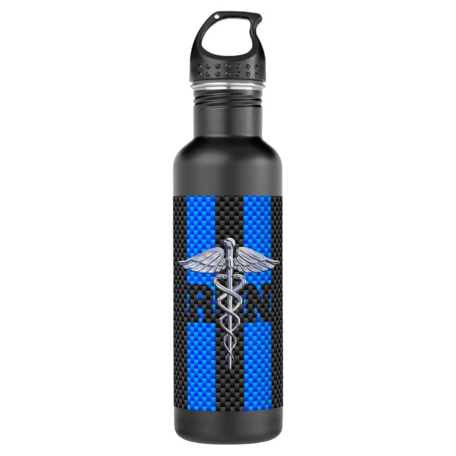 Registered Nurse RN Caduceus Carbon Fibre Stripes 710 Ml Water Bottle (Front)