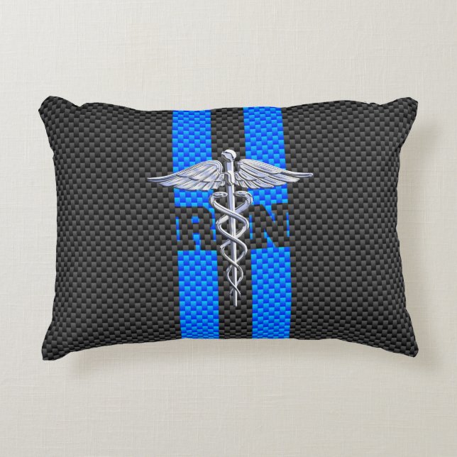Registered Nurse RN Caduceus Carbon Fibre Stripes Decorative Pillow (Front)
