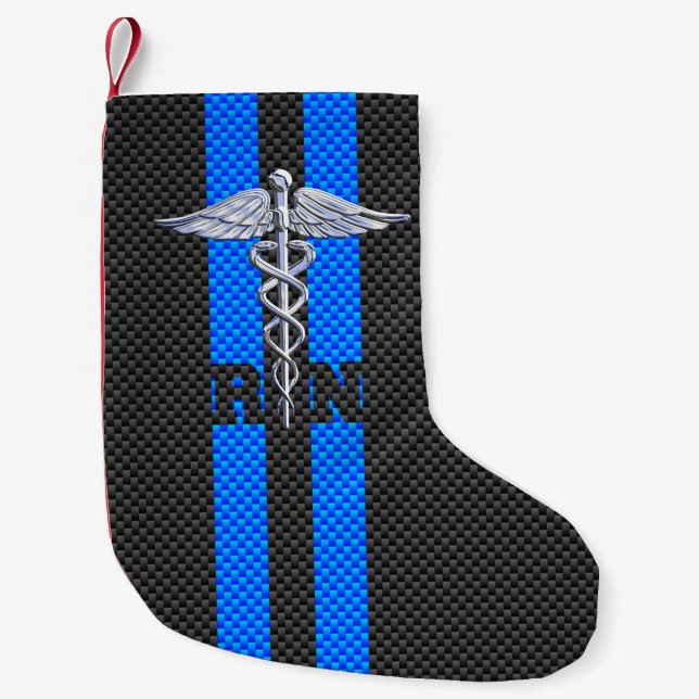 Registered Nurse RN Caduceus Carbon Fibre Stripes Small Christmas Stocking (Front)