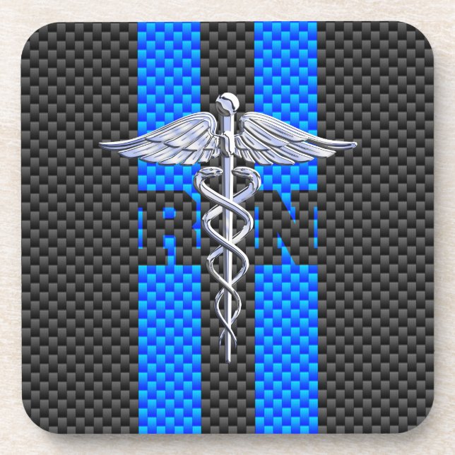 Registered Nurse RN Caduceus Carbon Fibre Style Coaster (Front)