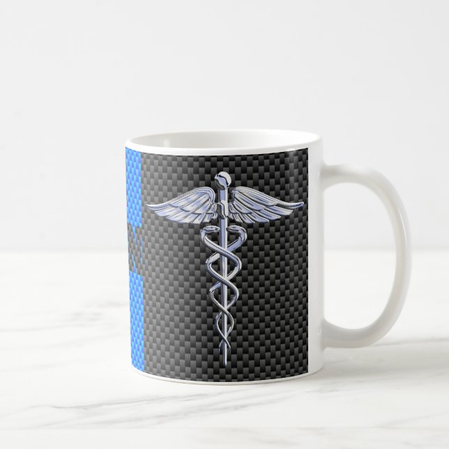 Registered Nurse RN Caduceus Carbon Fibre Style Coffee Mug (Right)