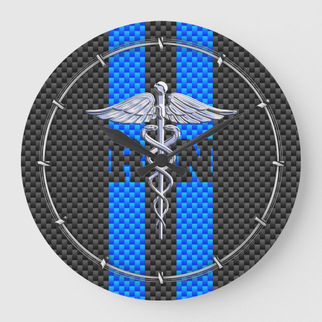 Registered Nurse RN Caduceus Carbon Fibre Style Large Clock (Front)