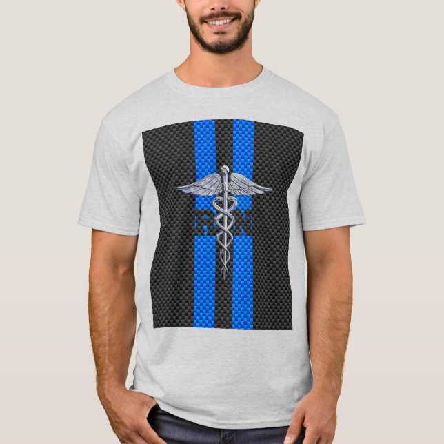 Registered Nurse RN Caduceus Carbon Fibre Style T-Shirt (Front)