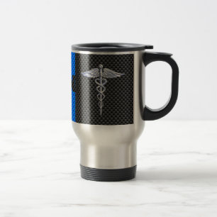Registered Nurse RN Caduceus Carbon Fibre Style Travel Mug