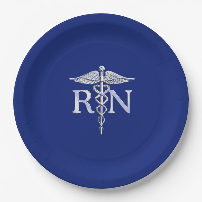 Registered Nurse RN Caduceus Design Paper Plate (Front)
