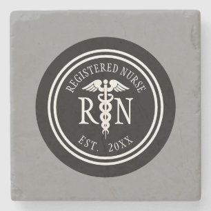 Registered Nurse RN Caduceus Grey Black Custom Stone Coaster