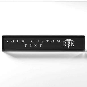 Registered Nurse RN Caduceus Medical Black Modern Nameplate