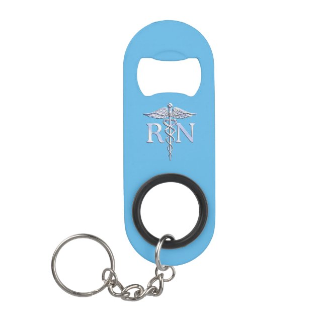 Registered Nurse RN Caduceus on Baby Blue Decor Keychain Bottle Opener (Front)