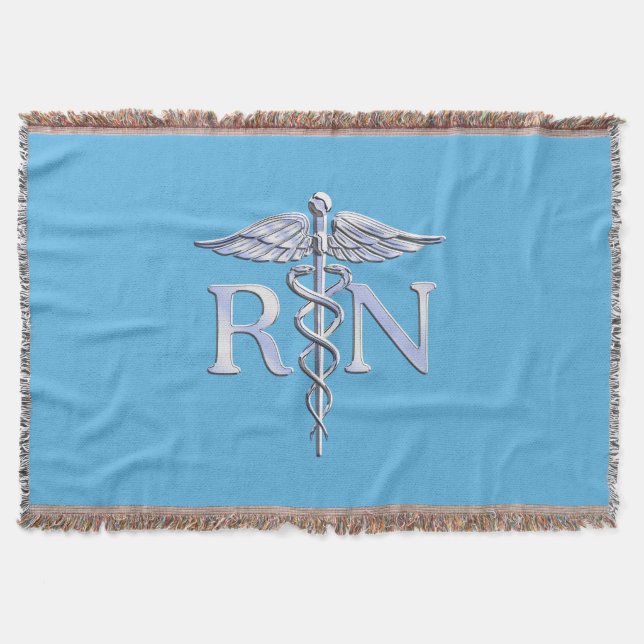 Registered Nurse RN Caduceus on Baby Blue Decor Throw Blanket (Front)