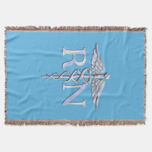 Registered Nurse RN Caduceus on Baby Blue Decor Throw Blanket