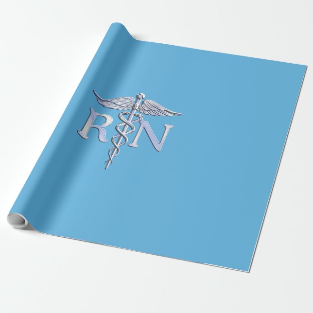 Registered Nurse RN Caduceus on Baby Blue Wrapping Paper (Unrolled)