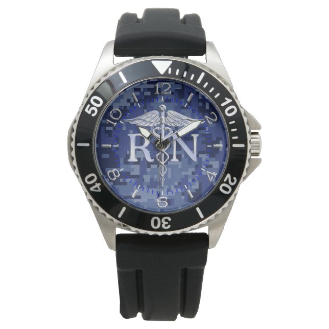 Registered Nurse RN Caduceus on Blue Camo Dial Watch (Front)