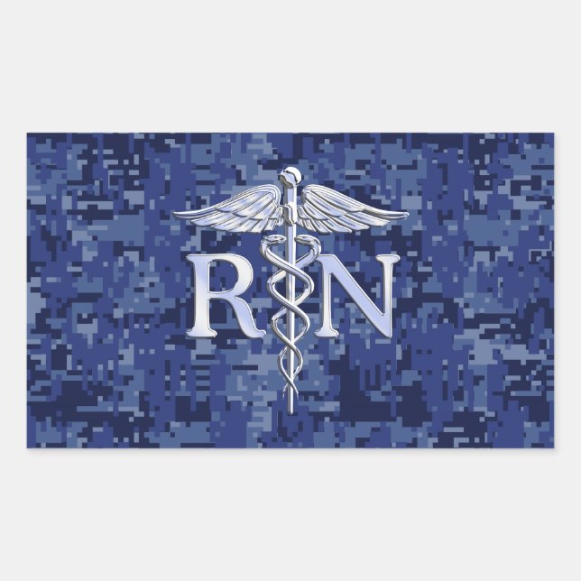 Registered Nurse RN Caduceus on Blue Camo Sticker (Front)