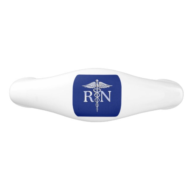 Registered Nurse RN Caduceus on Blue Decor Ceramic Drawer Pull (Front)