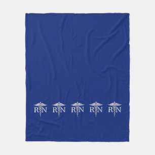 Registered Nurse RN Caduceus on Blue Decor Fleece Blanket
