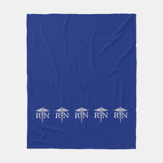 Registered Nurse RN Caduceus on Blue Decor Fleece Blanket (Front)