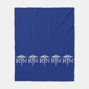 Registered Nurse RN Caduceus on Blue Decor Fleece Blanket