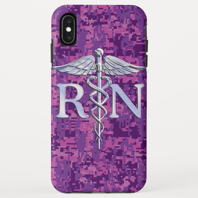 Registered Nurse RN Caduceus on Fuchsia Camo Case-Mate iPhone Case (Back)