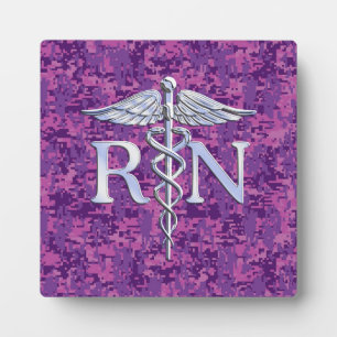Registered Nurse RN Caduceus on Fuchsia Camo Plaque