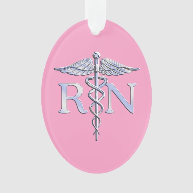 Registered Nurse RN Caduceus on Light Pink Decor Ornament (Front)