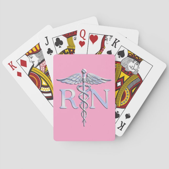 Registered Nurse RN Caduceus on Light Pink Decor Playing Cards (Back)
