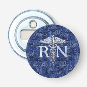 Registered Nurse RN Caduceus on Navy Blue Camo Bottle Opener