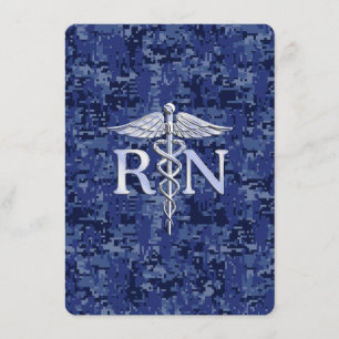 Registered Nurse RN Caduceus on Navy Blue Camo Enclosure Card
