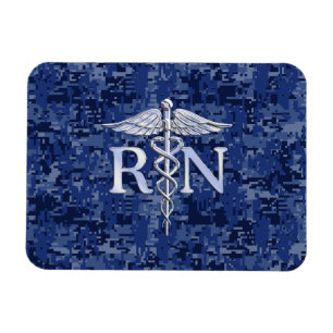 Registered Nurse RN Caduceus on Navy Blue Camo Magnet