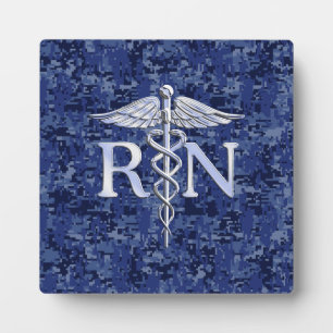 Registered Nurse RN Caduceus on Navy Blue Camo Plaque