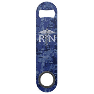 Registered Nurse RN Caduceus on Navy Blue Camo Speed Bottle Opener