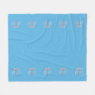 Registered Nurse RN Caduceus on Pastel Blue Fleece Blanket