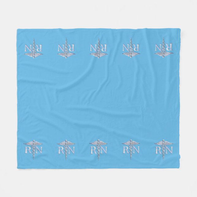 Registered Nurse RN Caduceus on Pastel Blue Fleece Blanket (Front (Horizontal))