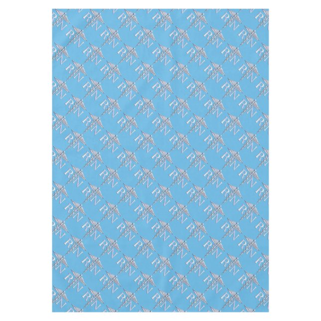 Registered Nurse RN Caduceus on Pastel Blue Tablecloth (Front)