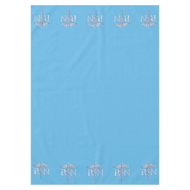 Registered Nurse RN Caduceus on Pastel Blue Tablecloth (Front)