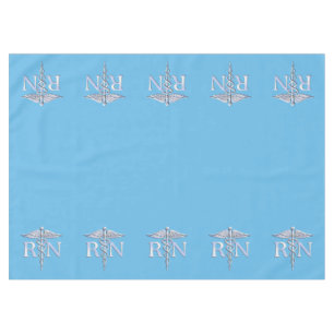 Registered Nurse RN Caduceus on Pastel Blue Tablecloth