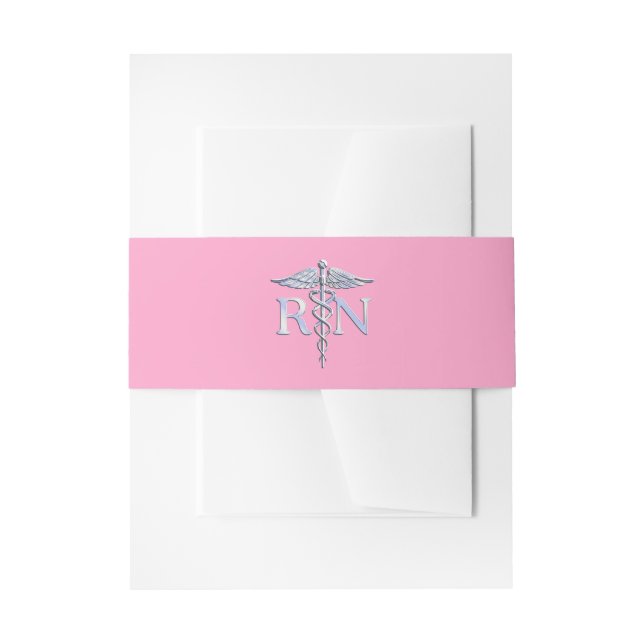 Registered Nurse RN Caduceus on Pastel Pink Invitation Belly Band (Front Example)