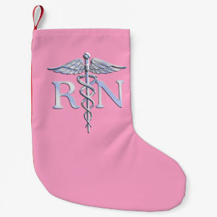 Registered Nurse RN Caduceus on Pastel Pink Small Christmas Stocking